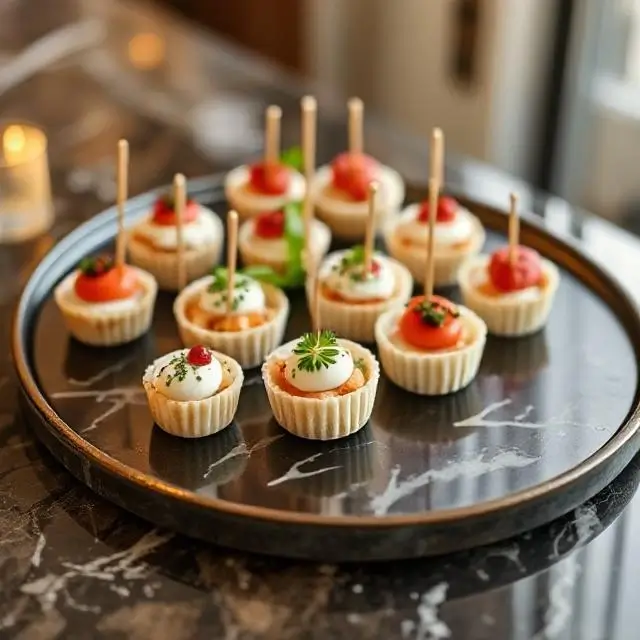 Elegant appetizers on a serving tray