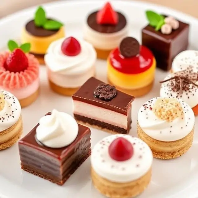 An assortment of colorful miniature desserts