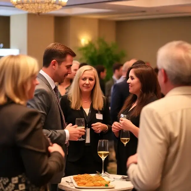 Professionals networking at a catered event