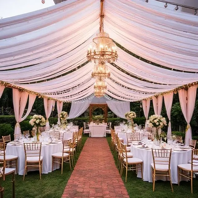 Beautifully decorated outdoor wedding reception