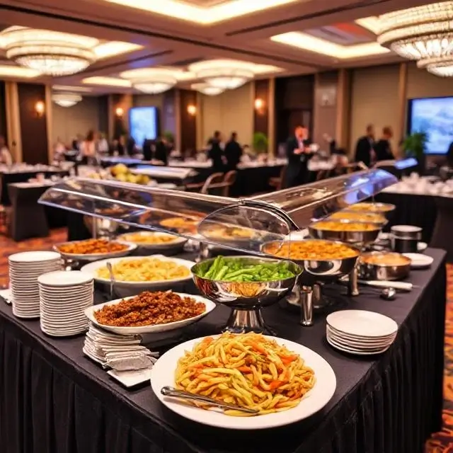 Professional buffet setup for a corporate conference