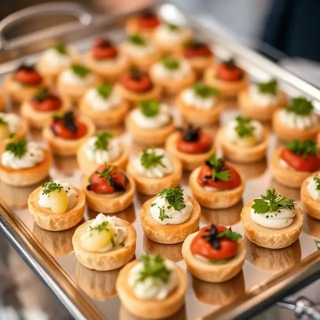 Artfully arranged canapes on a serving tray