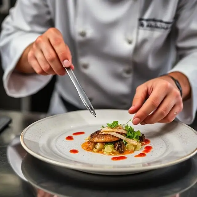 A chef artfully plating a dish
