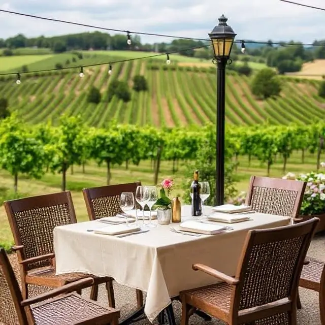 Outdoor dining setup at a vineyard