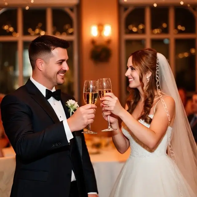 Bride and groom toasting