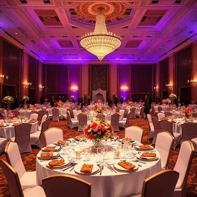 A catered event in a grand ballroom