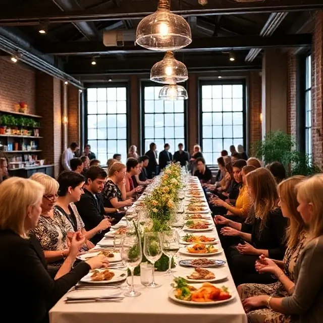 A catered event in a modern riverside loft