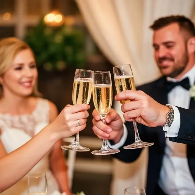 A celebratory champagne toast at a wedding